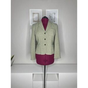 Lauren Ralph Blazer Jacket Women 10P Equestrian Tweed WoolBlend Horse Head Green